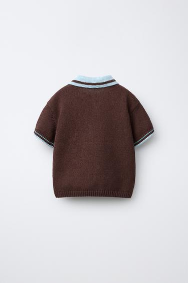 CONTRAST COLLAR KNIT POLO SHIRT - Brown-Blue by Zara - Image 1