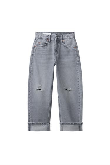 RIPPED BARREL JEANS - Grey by Zara