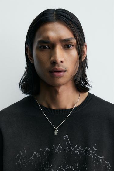 T-SHIRT EN MAILLE IMPRIMÉ DÉLAVÉ - Noir de Zara - Image 5