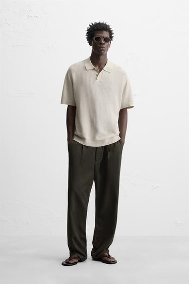 TEXTURED KNIT POLO SHIRT - Beige by Zara - Image 0