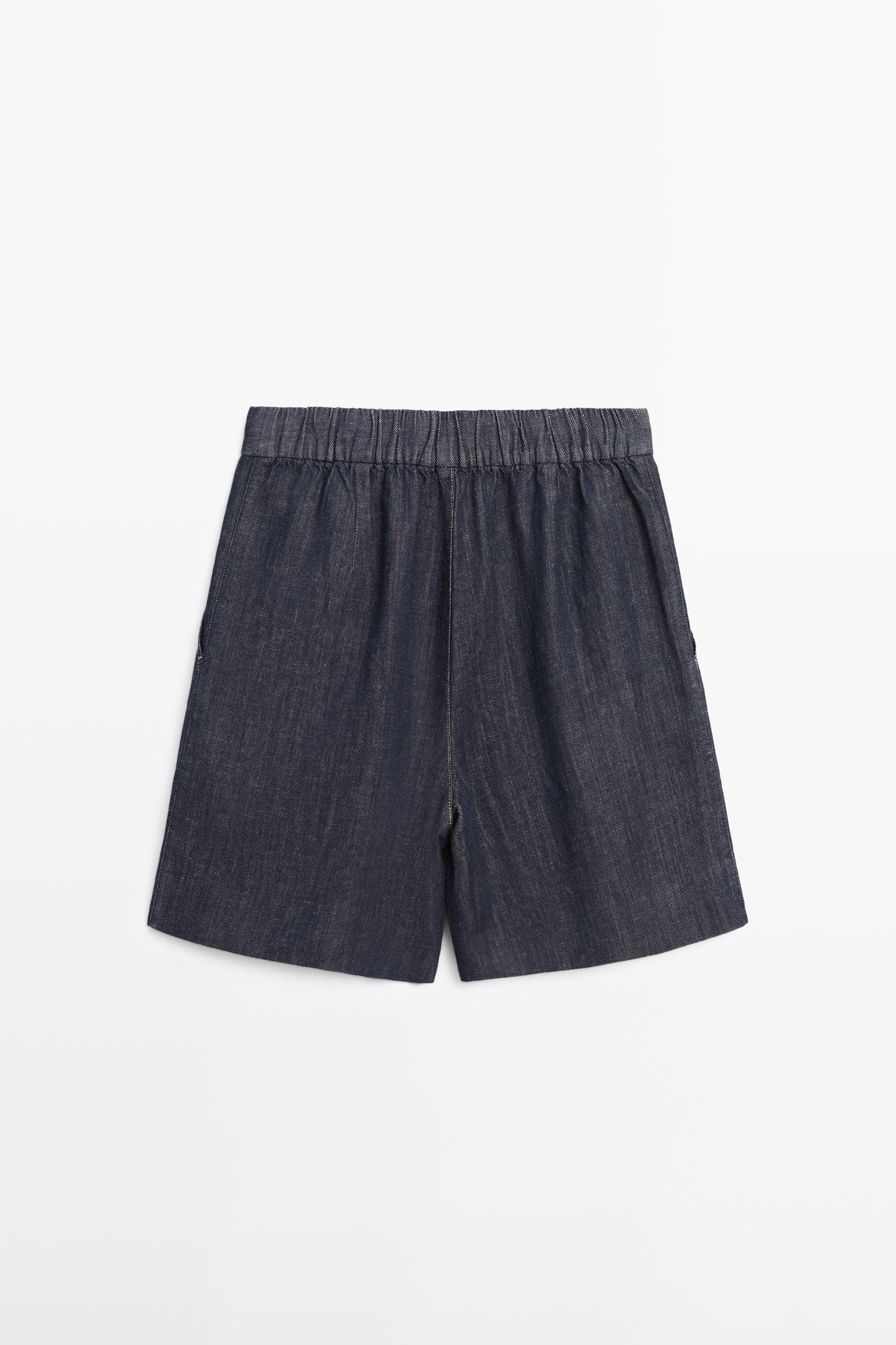 Cotton denim Bermuda shorts with topstitching