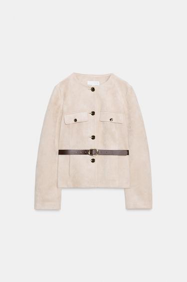 Zaras KAVAJ MED MOCKAEFFEKT OCH SKÄRP - Sandfärgad