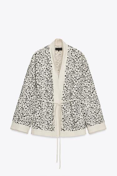 ZW COLLECTION EMBROIDERED KIMONO WITH LINEN - Beige by Zara - Image 5
