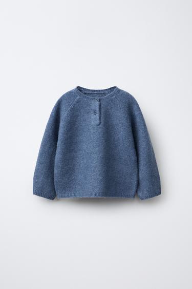 KNIT HENLEY JUMPER - Mid-blue by Zara