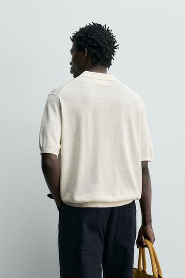 POLO EN MAILLE SOIE ET LIN - Blanc cassé de Zara - Image 2