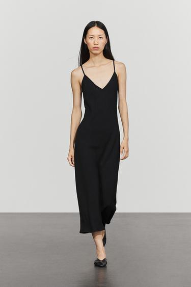 Zara Flowing spaghetti strap midi dress - Black - Image 0