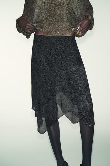 METALLIC KNIT SKIRT - Black by Zara