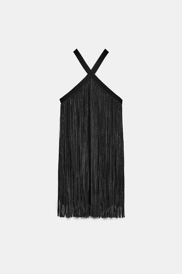 ROBE COURTE À FRANGES - Noir de Zara - Image 7