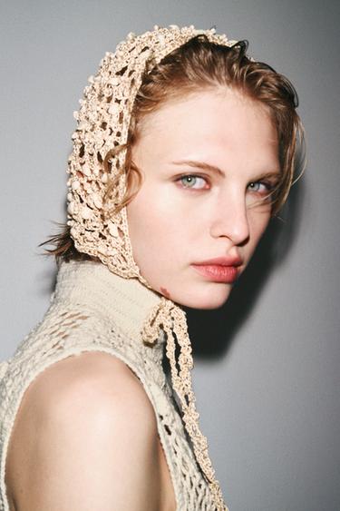BONNET CALOTTE CROCHET FANTAISIE - Écru de Zara - Image 3