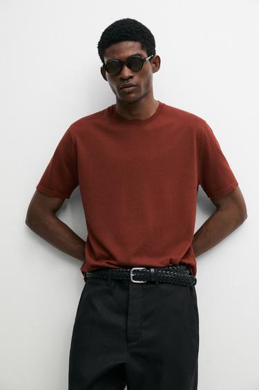 Zara 100% cotton short sleeve knit sweater - Russet