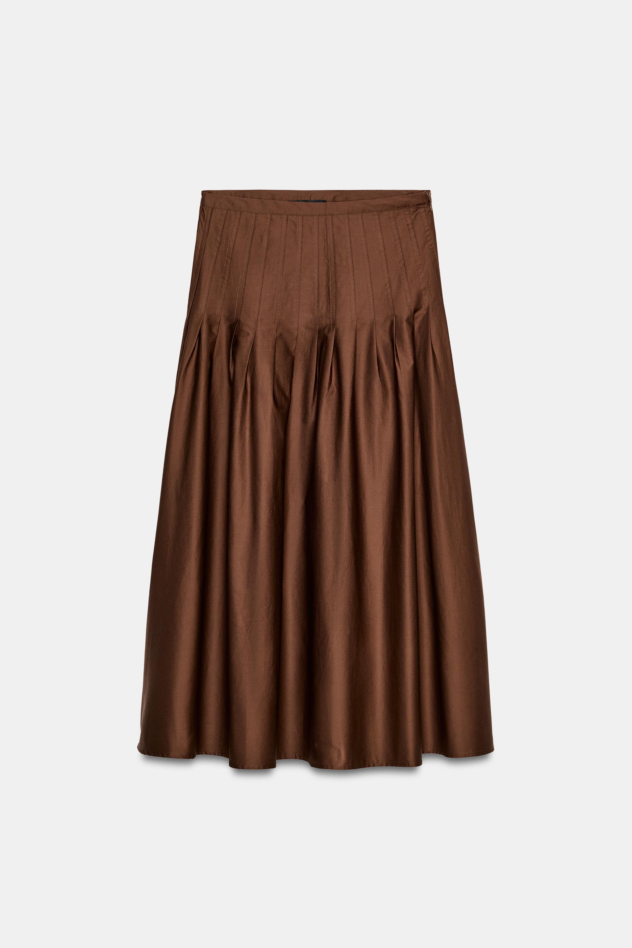 プリーツミディスカート - ダークブラウン | ZARA Japan / 日本