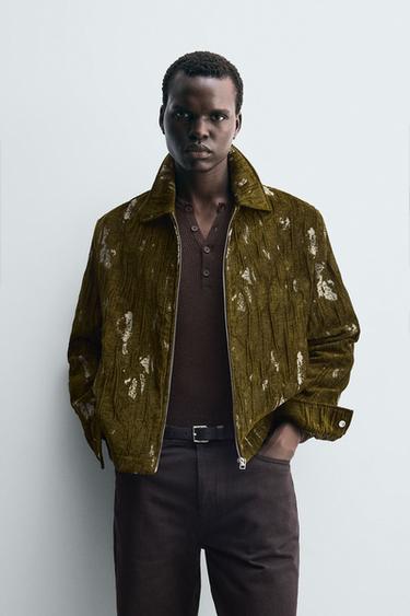 Zara TEXTURED JACQUARD JACKET - Green marl