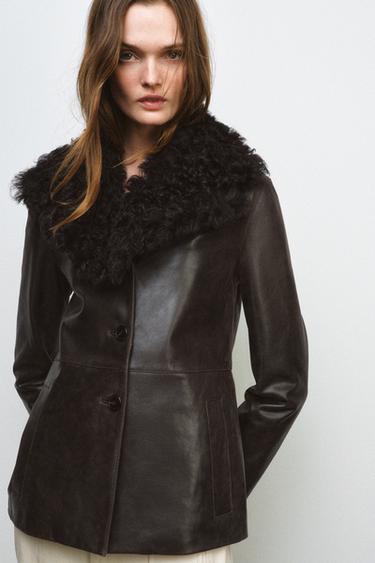 JAQUETA DE PELL COLL DE PÈL ZW COLLECTION LIMITED EDITION - Marró de Zara