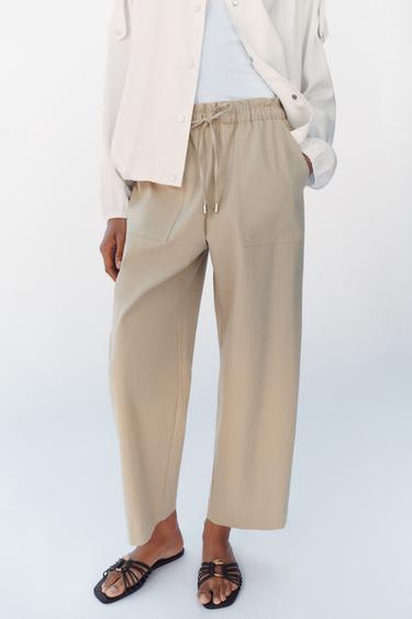 TAPERED TROUSERS WITH ELASTIC WAIST - Light camel by Zara