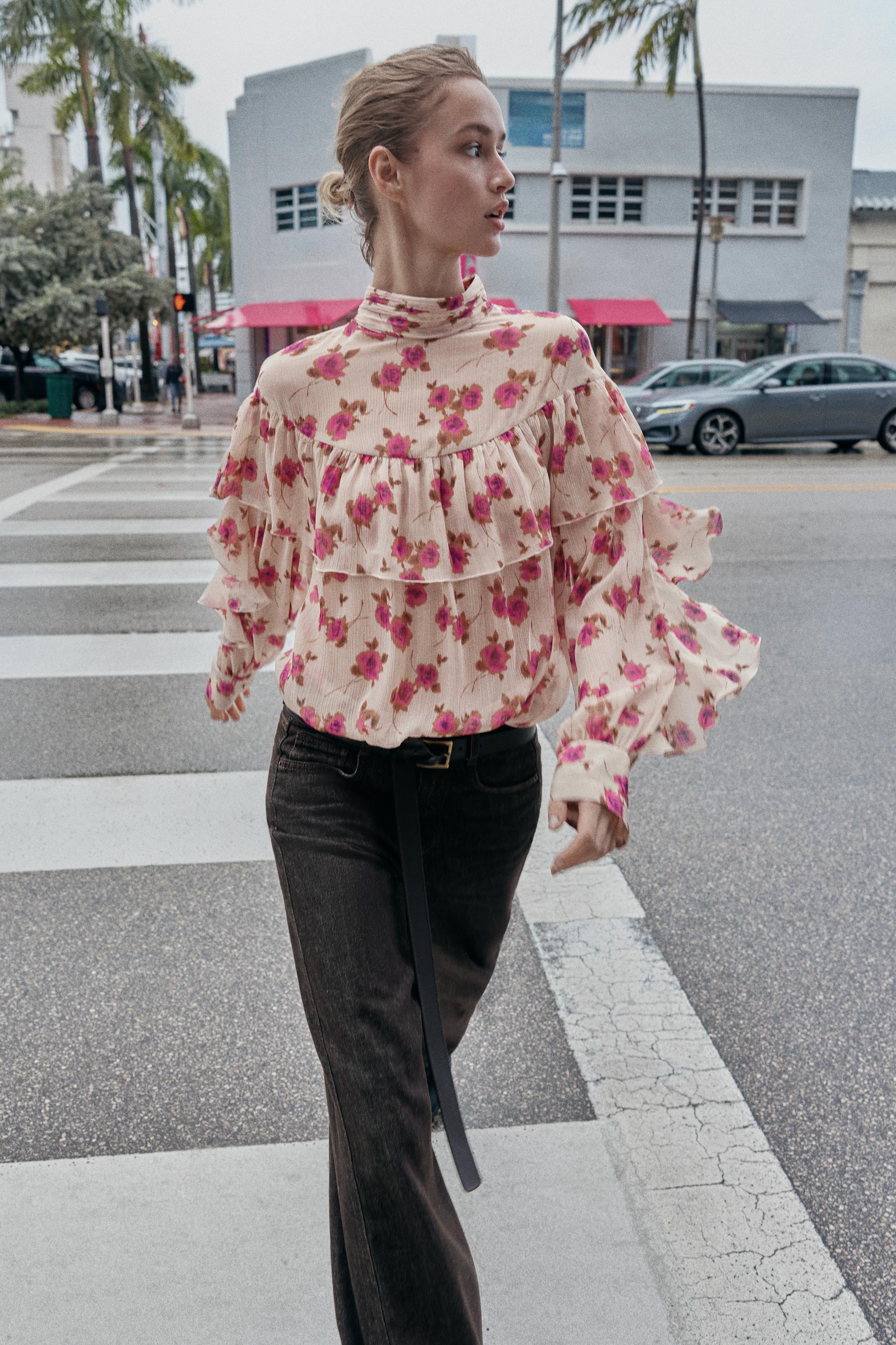RUFFLED PRINT BLOUSE - Multicolored | ZARA United States
