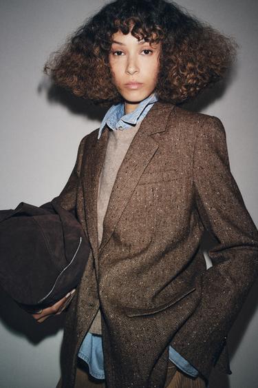 HERRINGBONE WOOL BLEND BLAZER ZW COLLECTION - Light brown by Zara