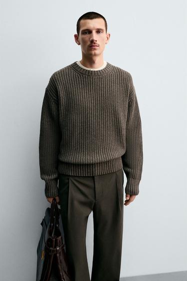 COTTON-WOOL TEXTURED SWEATER - Mink marl by Zara - Image 5