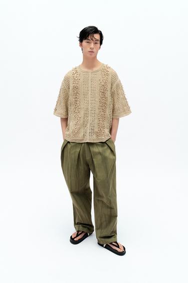CROCHET SHIRT WITH KNOTS X FANGLU LIN - camel by Zara