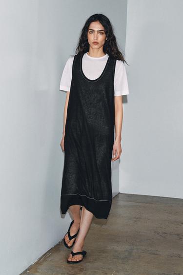 VESTIDO PUNTO COMBINADO - Negro / Blanco de Zara - Imagen 0