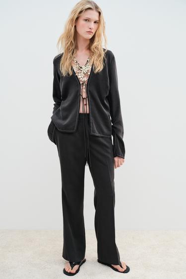 Zaras BLUS MED SÖMMAR OCH KNYTNINGAR ZW COLLECTION - Grå antracit