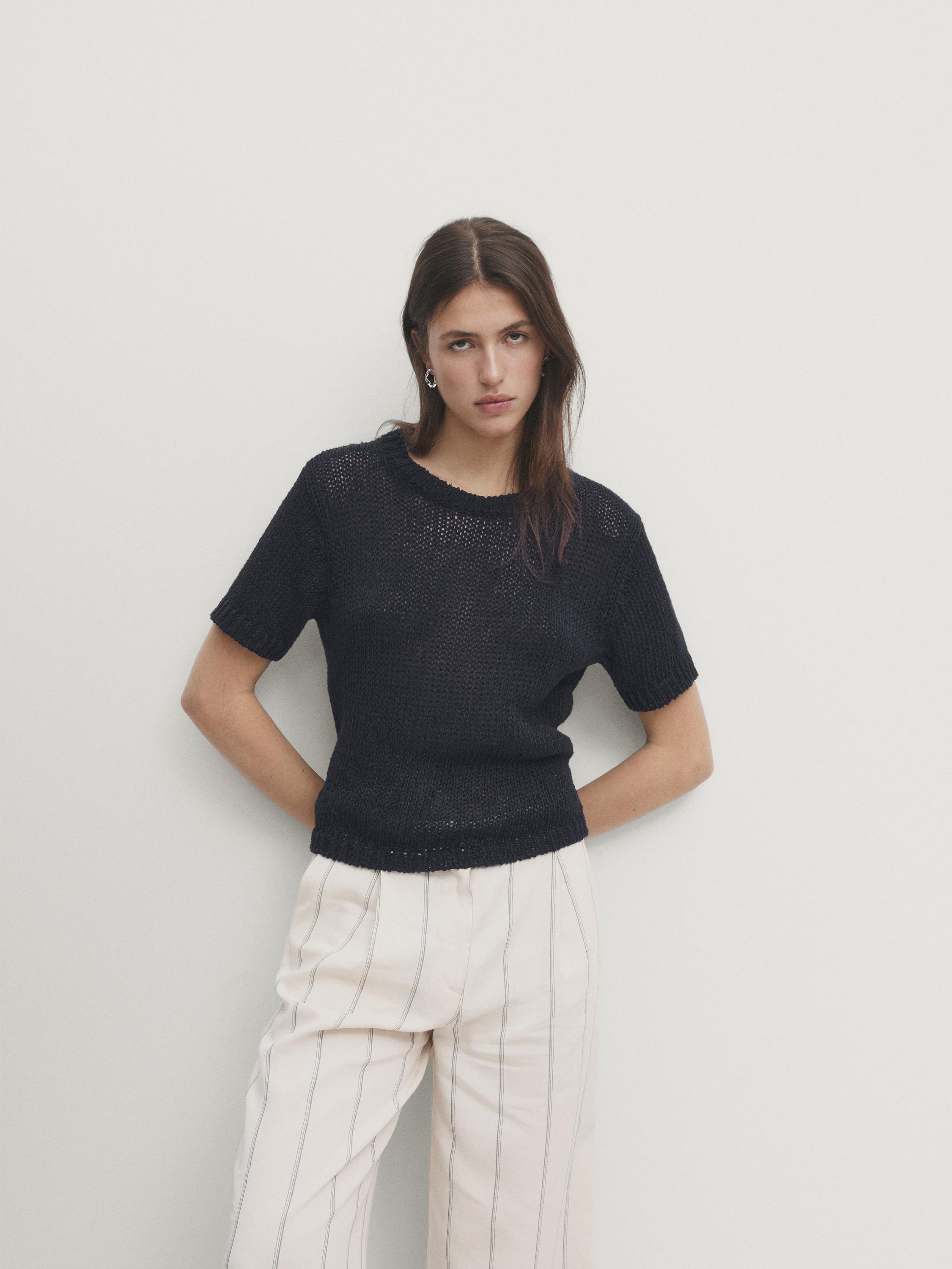 Linen blend knit sweater with short sleeves | ZARA Canada