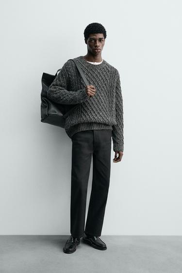 100% WOOL CABLE KNIT JUMPER WITH SPECKLES - Dark grey marl by Zara