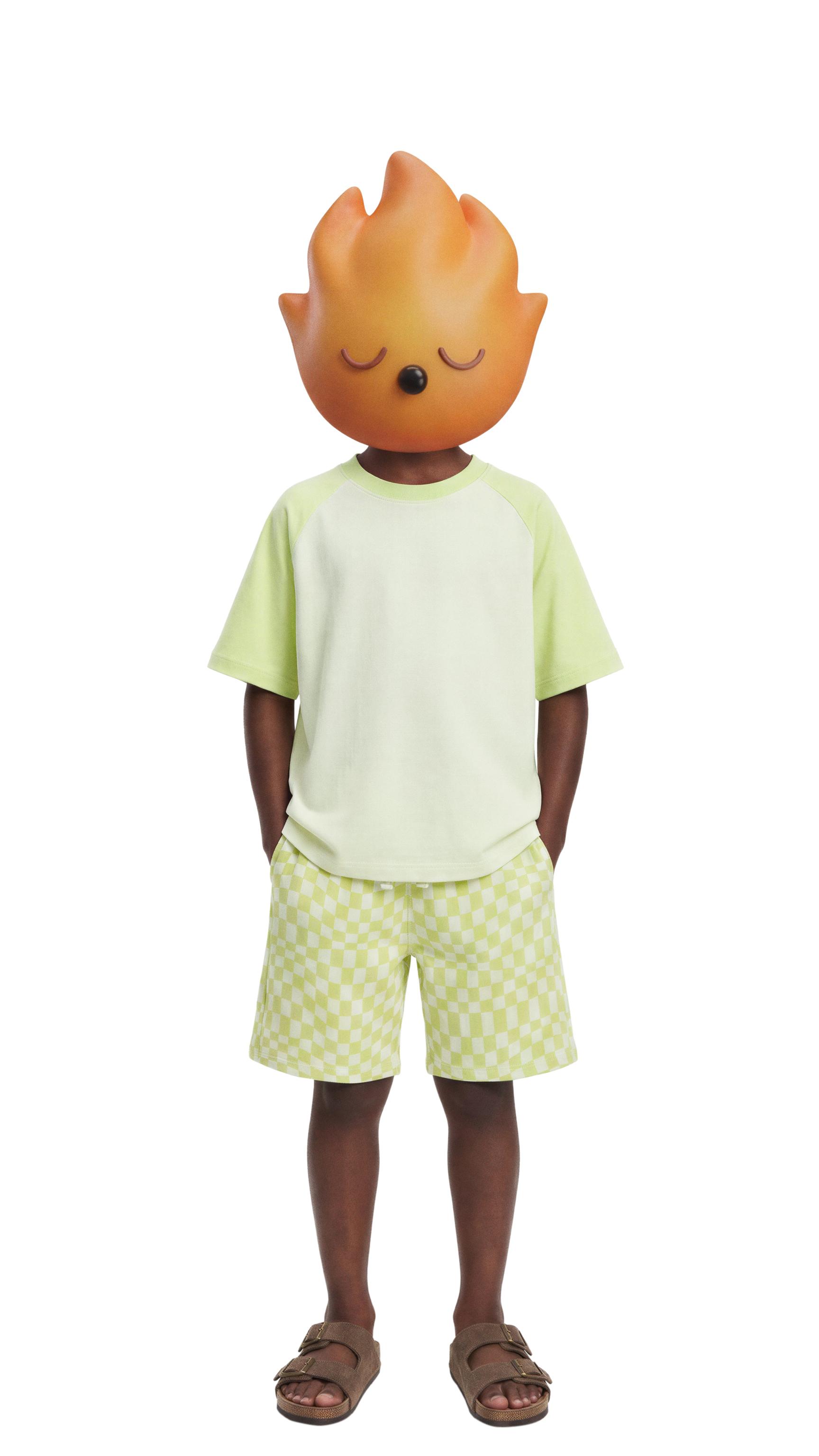 CHECKERBOARD T-SHIRT AND BERMUDA SET — Lime green