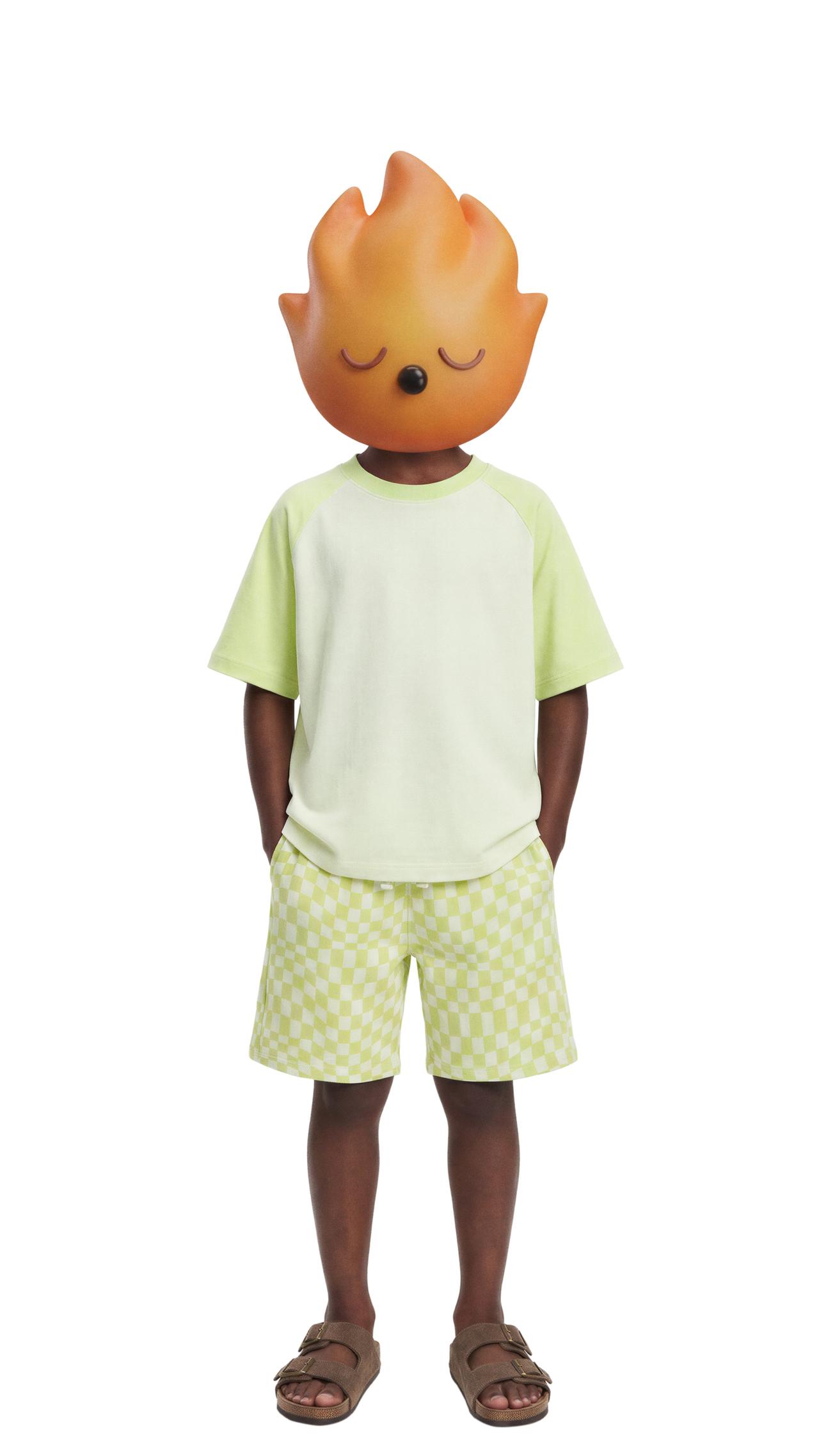 CHECKERBOARD T-SHIRT AND BERMUDA SET — Lime green