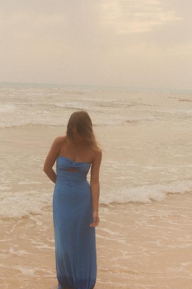 ROBE BUSTIER AJOURÉE - Bleu de Zara - Image 5
