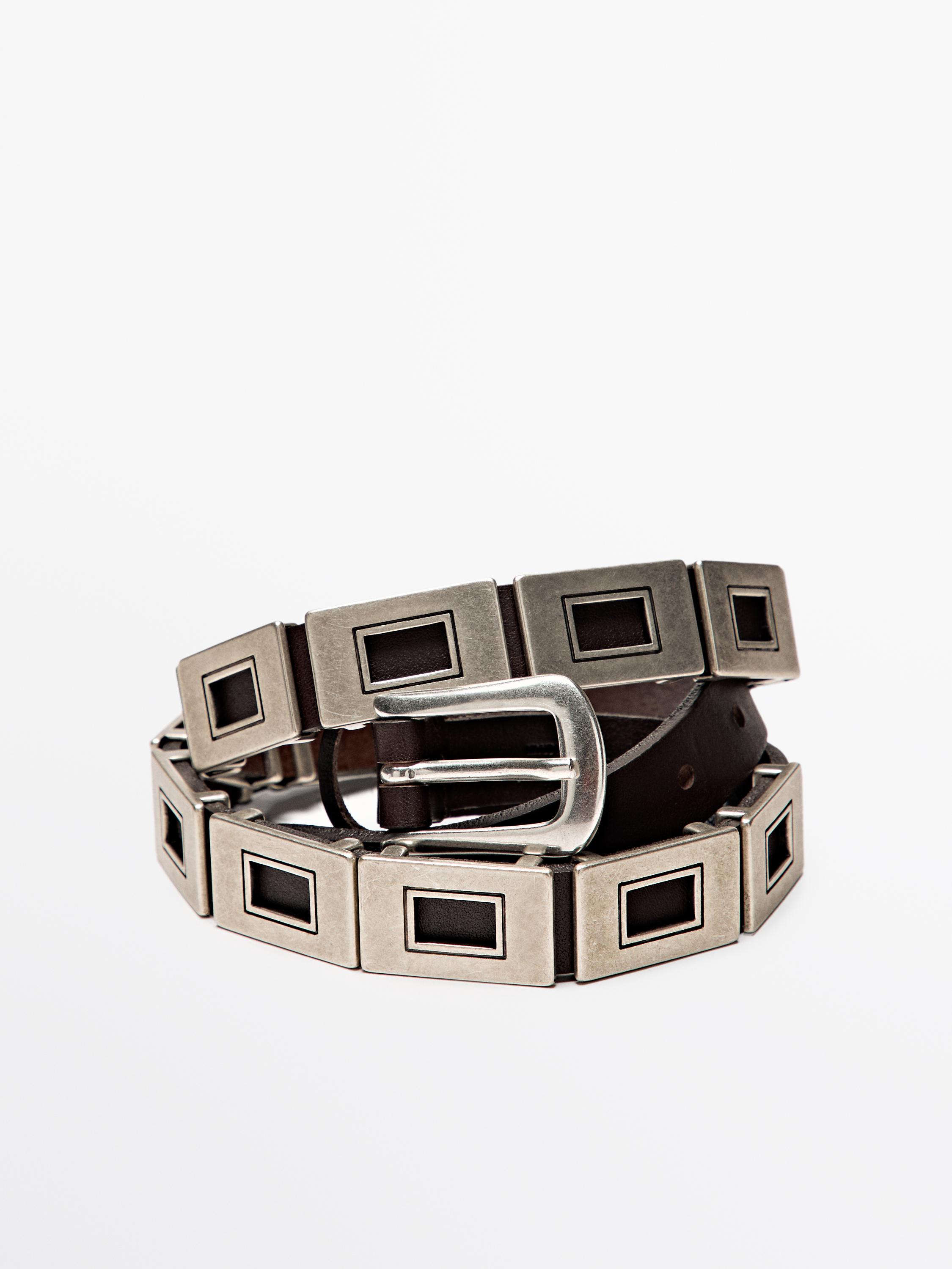 Belt with metal appliqués - Silver | ZARA United States Belt with metal appliqués - Silver | ZARA United States