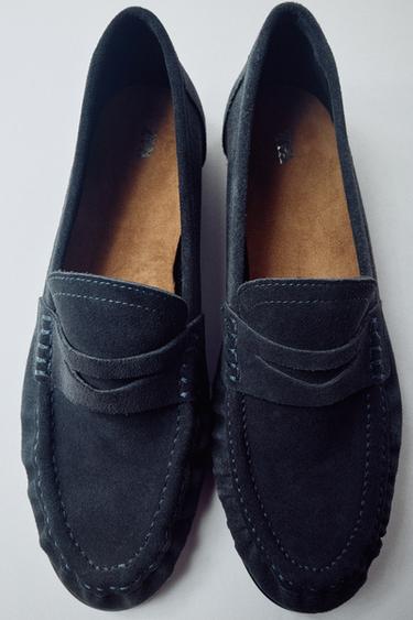 MOCASSINO ARRICCIATO IN PELLE SCAMOSCIATA - Blu di Zara