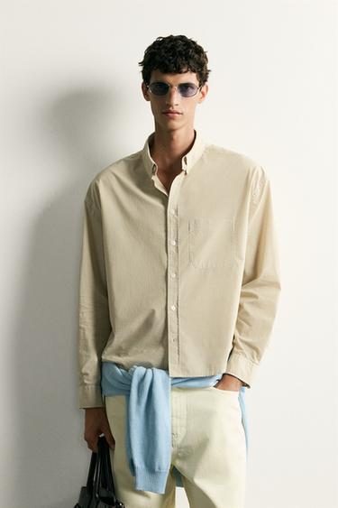 Zara RELAXED FIT PLAID SHIRT - Golden