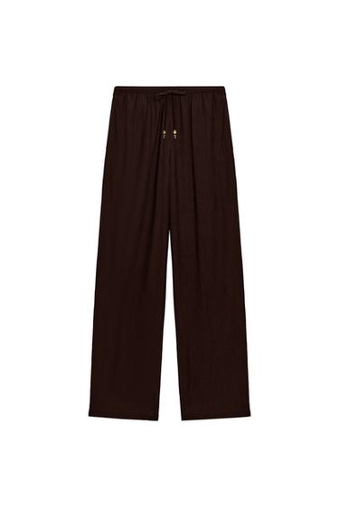 Zara LEPRŠAVE PANTALONE RAVNOG KROJA – tamnosmeđa