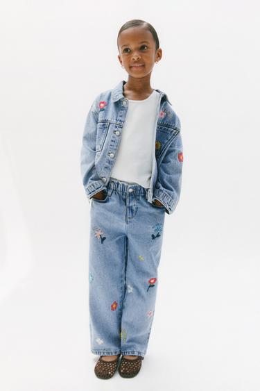 Zara EMBROIDERED FLORAL DENIM JACKET - Blue