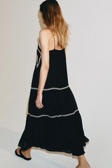 ROBE LONGUE BRODERIES ZW COLLECTION - Noir / Blanc de Zara - Image 2