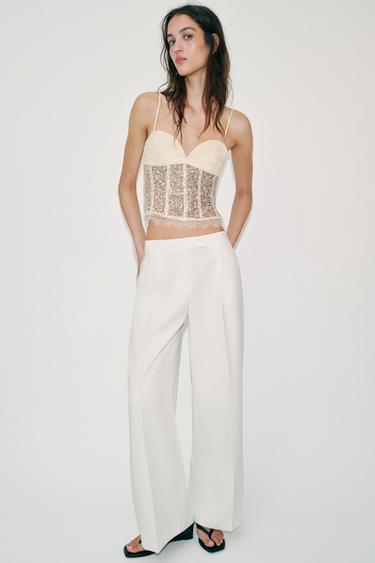 スパンコールコルセットトップスエクリュZaraのスパンコールコルセットトップス - エクリュ 