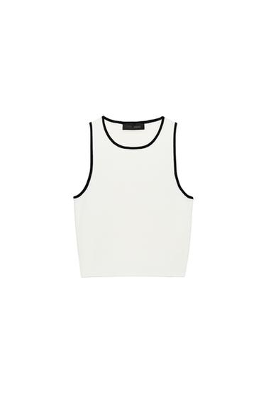 CONTRAST PIPING KNIT CROP TOP - White by Zara
