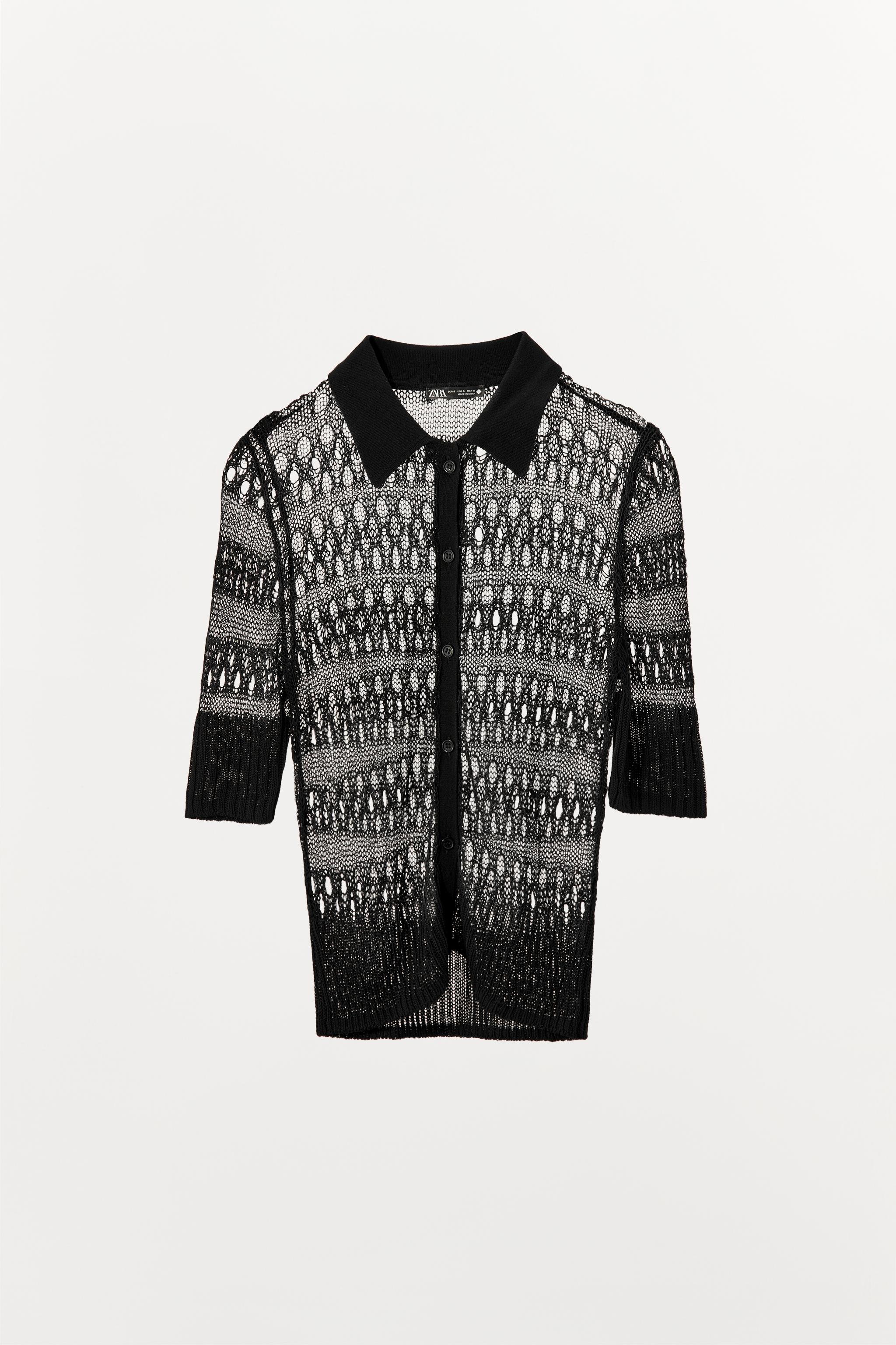 ザラ　オープンニット ポロトップ オープンニット ポロトップ - ブラック | ZARA Japan / 日本