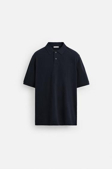 WASHED TEXTURED PIQUÉ POLO SHIRT - Navy blue by Zara