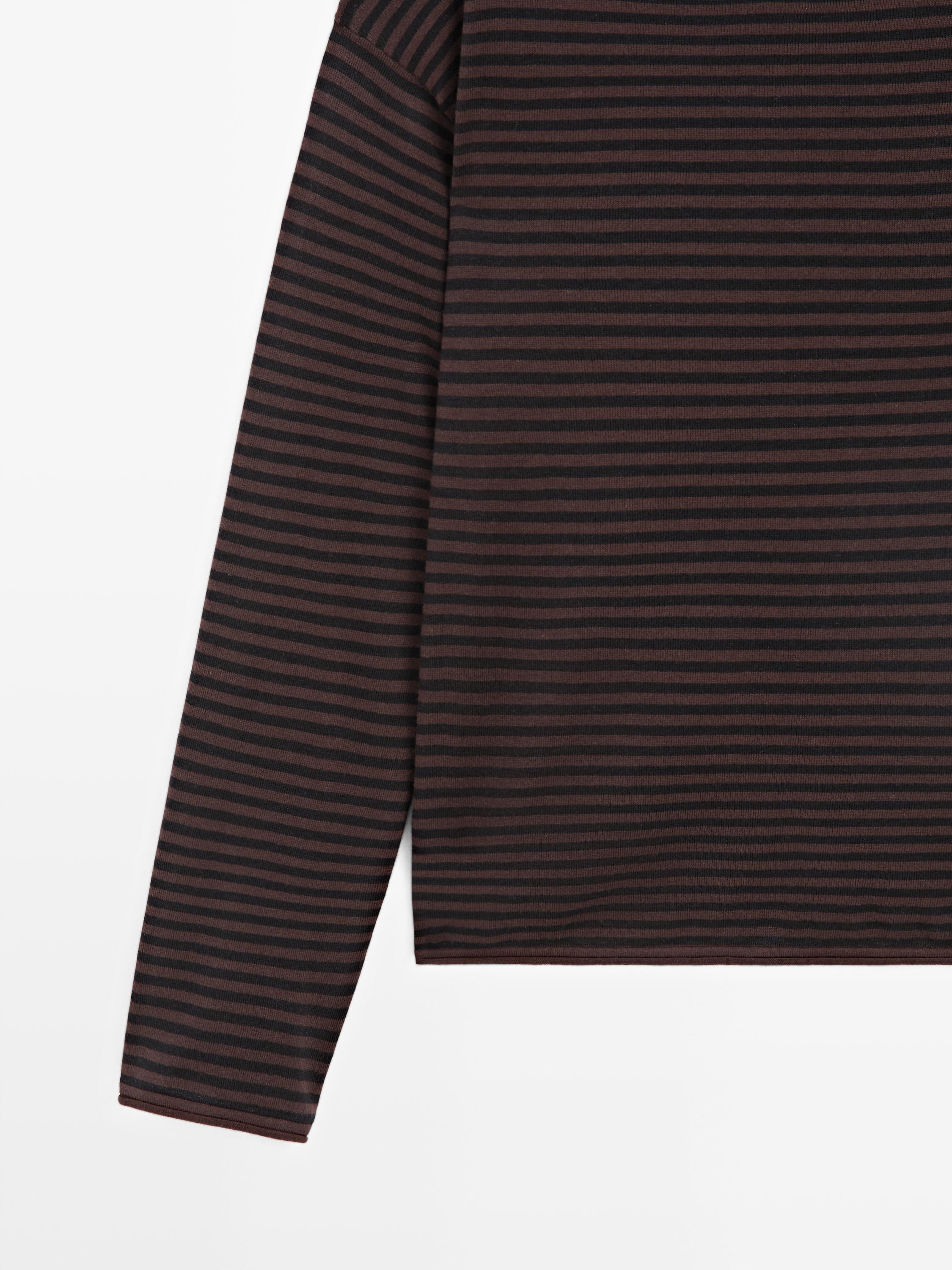 Striped cotton blend knit sweater