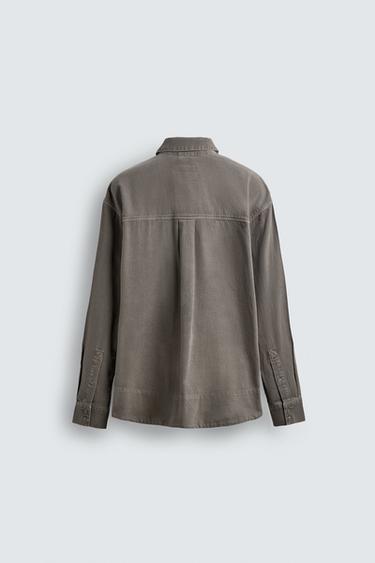 WASHED DENIM SHIRT - Taupe grey by Zara - Image 7