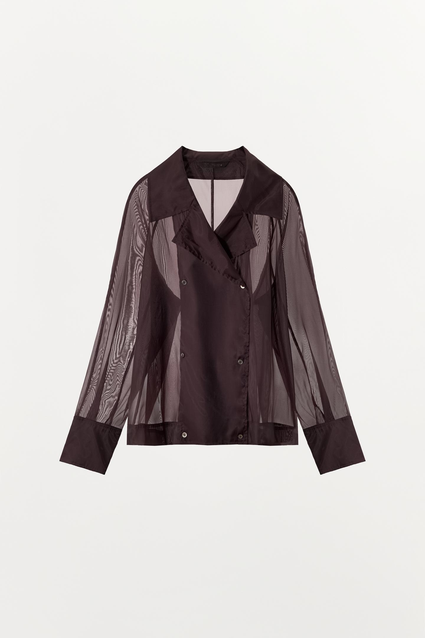 Женская рубашка Zara ZW Collection Organza, цвет: Бордовый — фото 7
