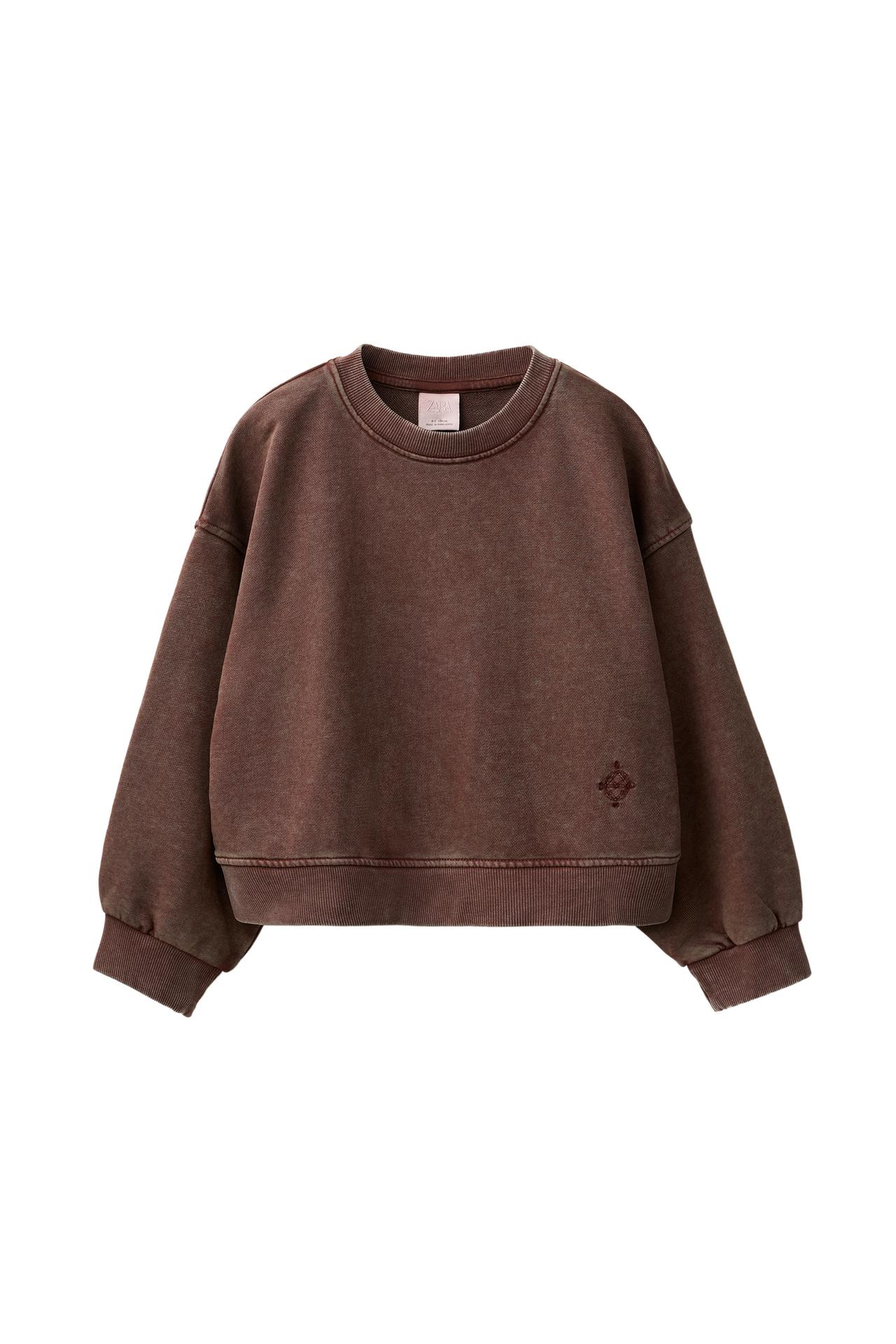 WASHED-EFFECT SWEATSHIRT AND PANTS SET — Brown