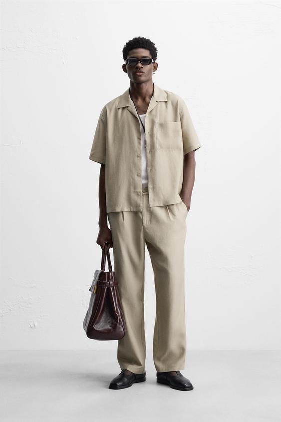 PANTALON EN MÉLANGE DE LYOCELL - Vert olive de Zara - Image 0