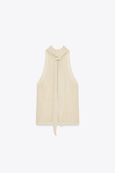 METALLIC THREAD HALTER TOP - Golden by Zara - Image 5