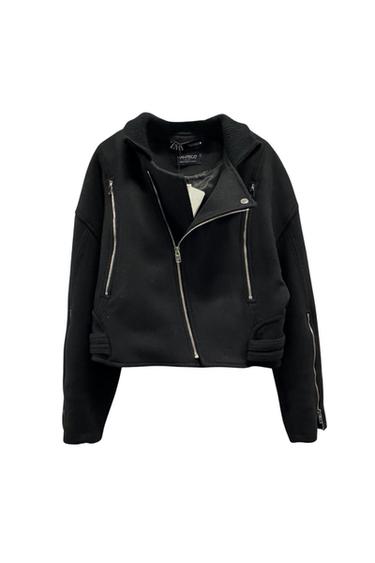ZARA WOMENS MANTECO WOOL BIKER JACKET ZW COLLECTION BLACK US XL 8238 745