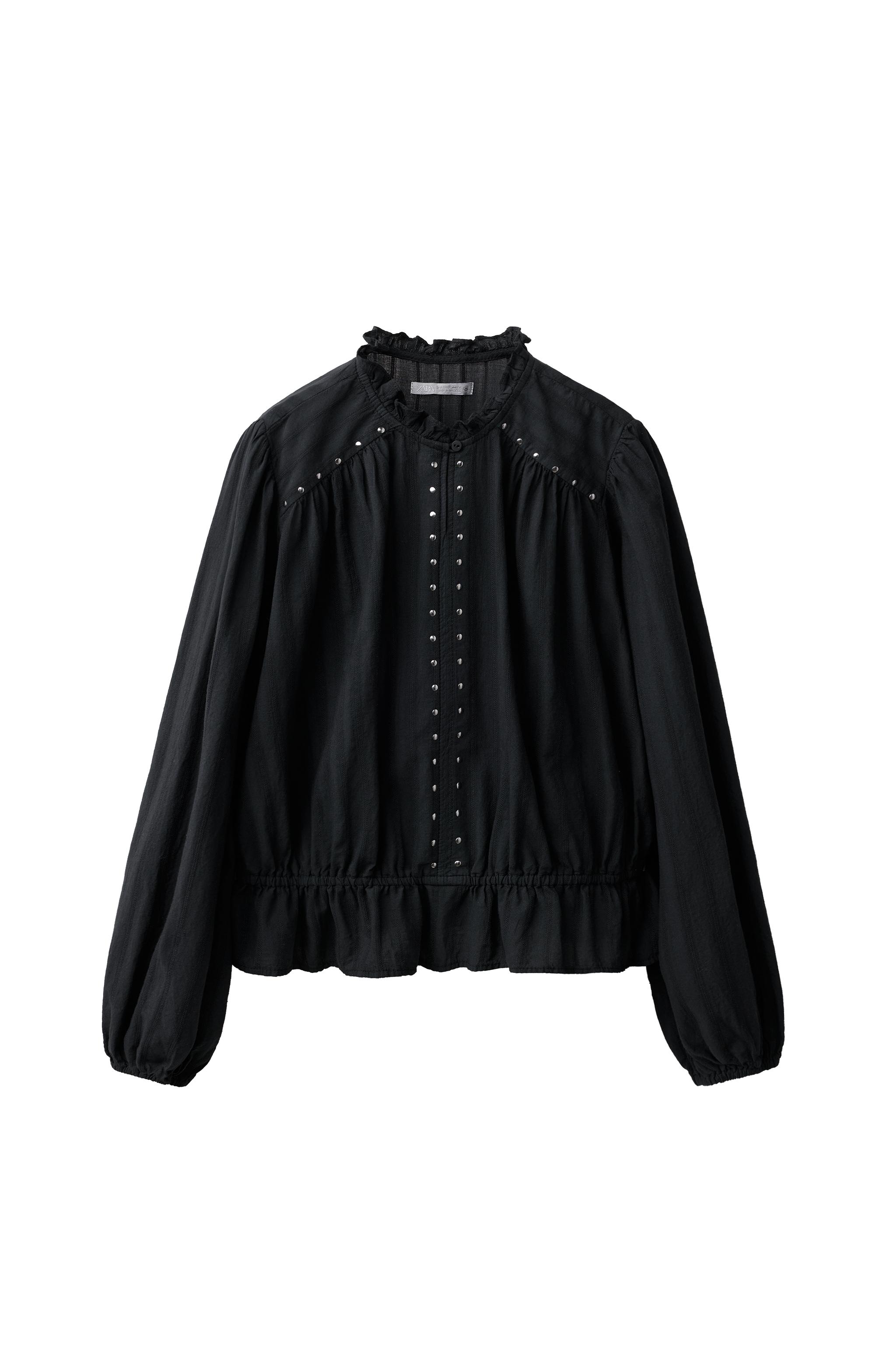STUDDED RUFFLE SHIRT - Black | ZARA United States