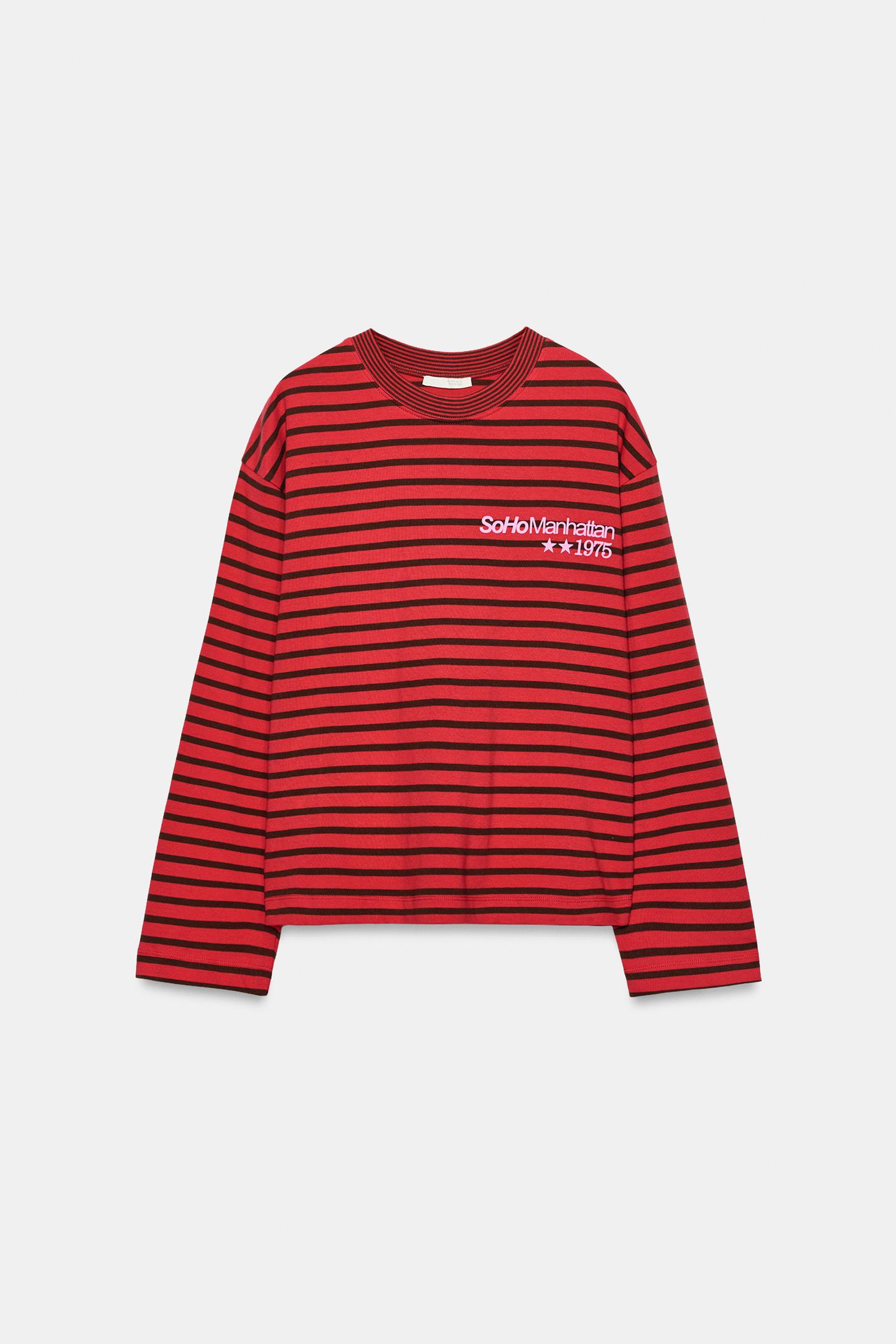 Женская футболка Zara Striped Text, цвет: Красный — фото 6