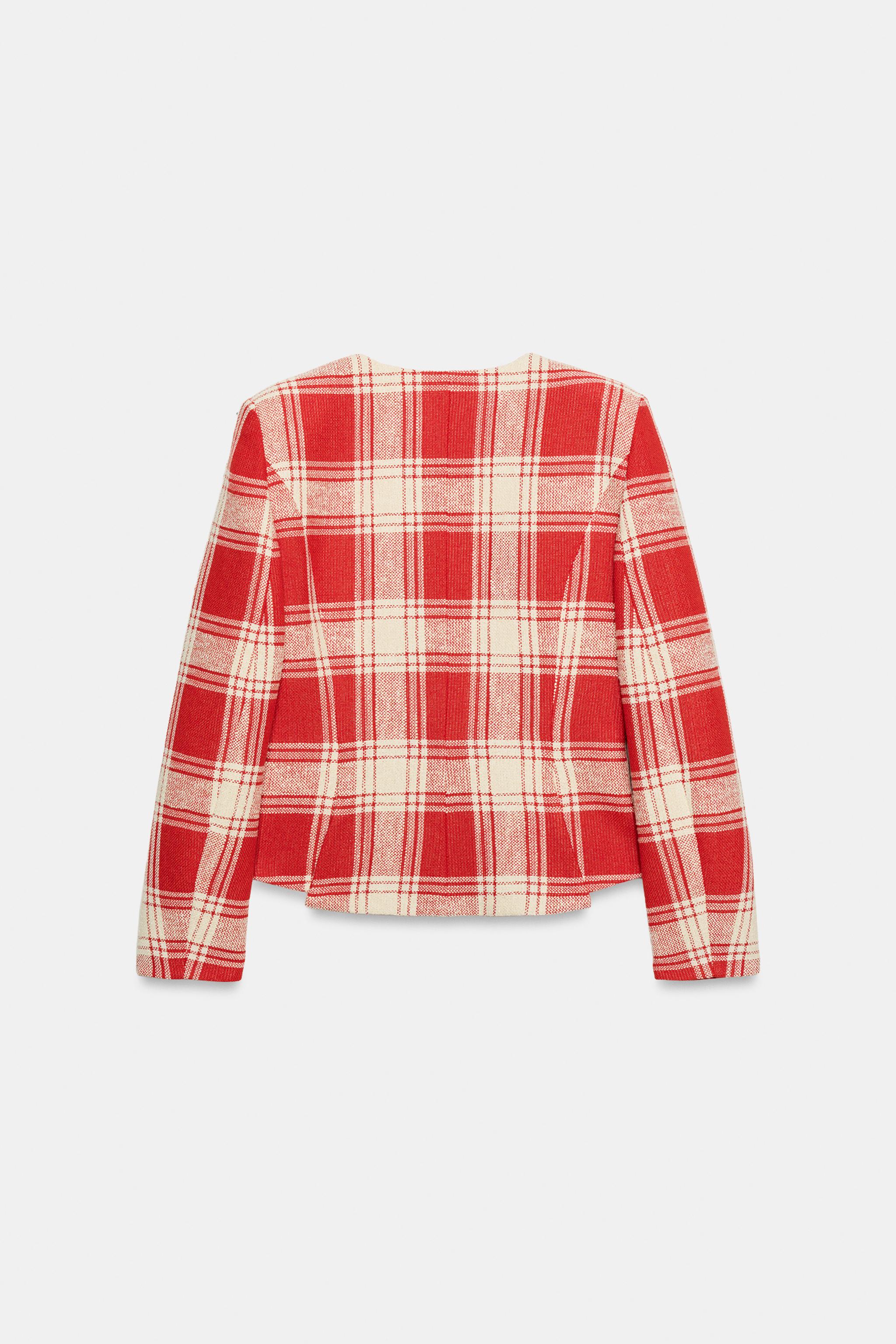 FITTED PLAID JACKET ZW COLLECTION - White / Red | ZARA United States