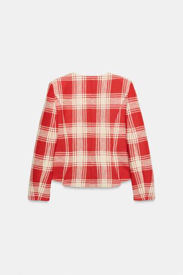 VESTE CINTREE À CARREAUX ZW COLLECTION - Blanc / Rouge de Zara - Image 2